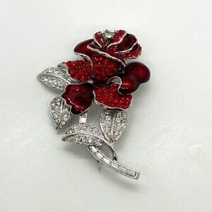 Vintage Nolan Miller Brooch First Lady Red Rose Nancy Regan Rhinestone Brooch